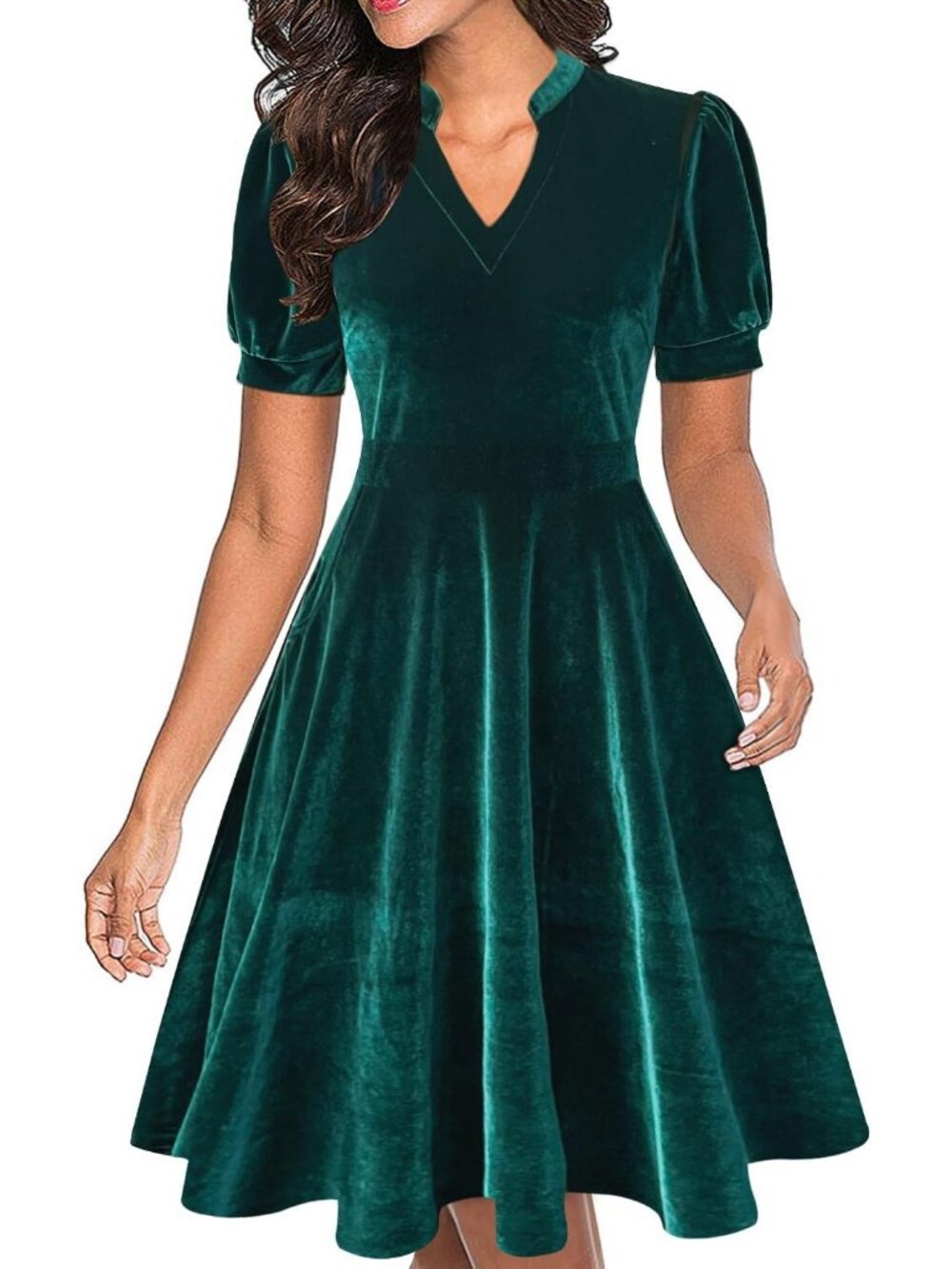 Men's Green Velvet V Neck Summer Short Sleeve Semi Formal Fit Zipper Dress